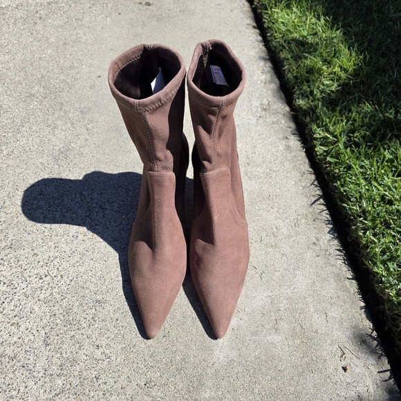 EUC Stuart Weitzman Brown Pointed Toe High Heel Suede Sock Boots Size 7 - Picture 7 of 16